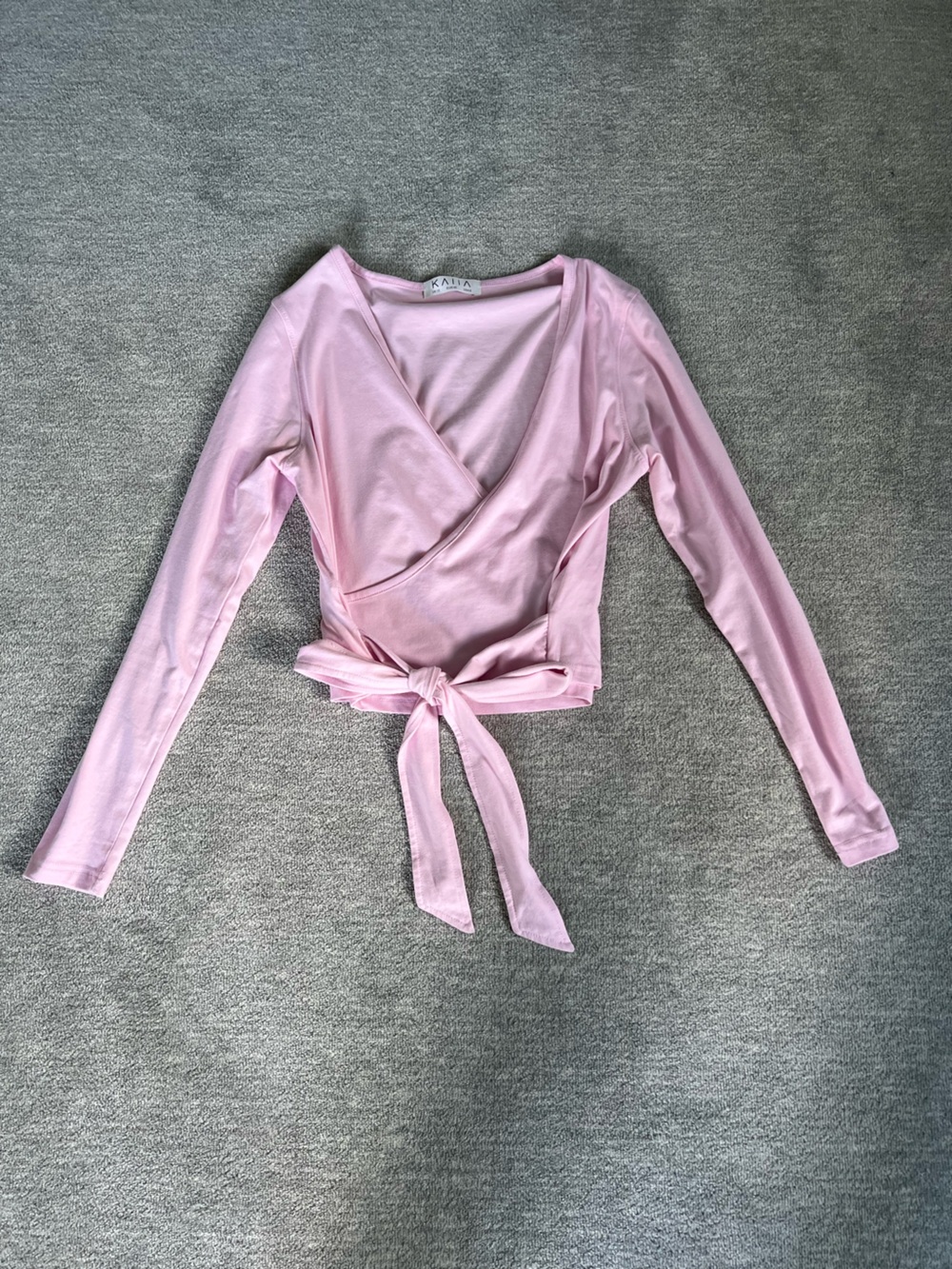 KAIIA Light Pink Wrap-Front Tie Waist Long Sleeve Top Sz. 8